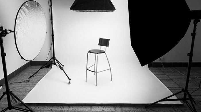 Photo studio setup with lighting equipment